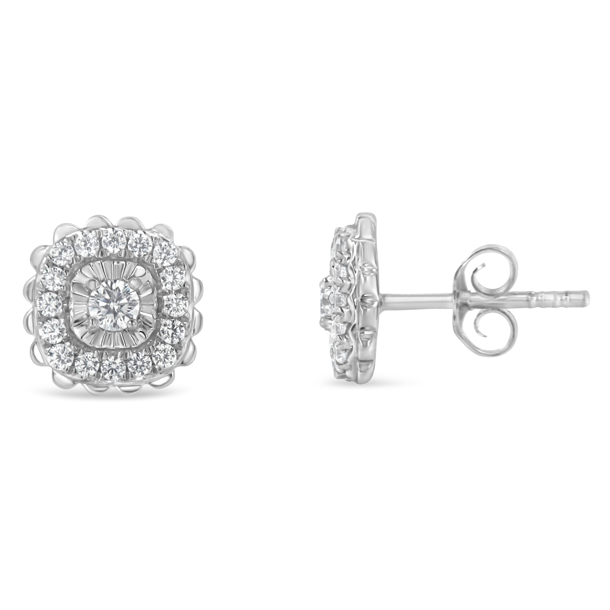 .925 Sterling Silver 1/2 Cttw Round-Cut Diamond Halo Cluster Stud Earring (I-J Color, I2-I3 Clarity) by Bids.com