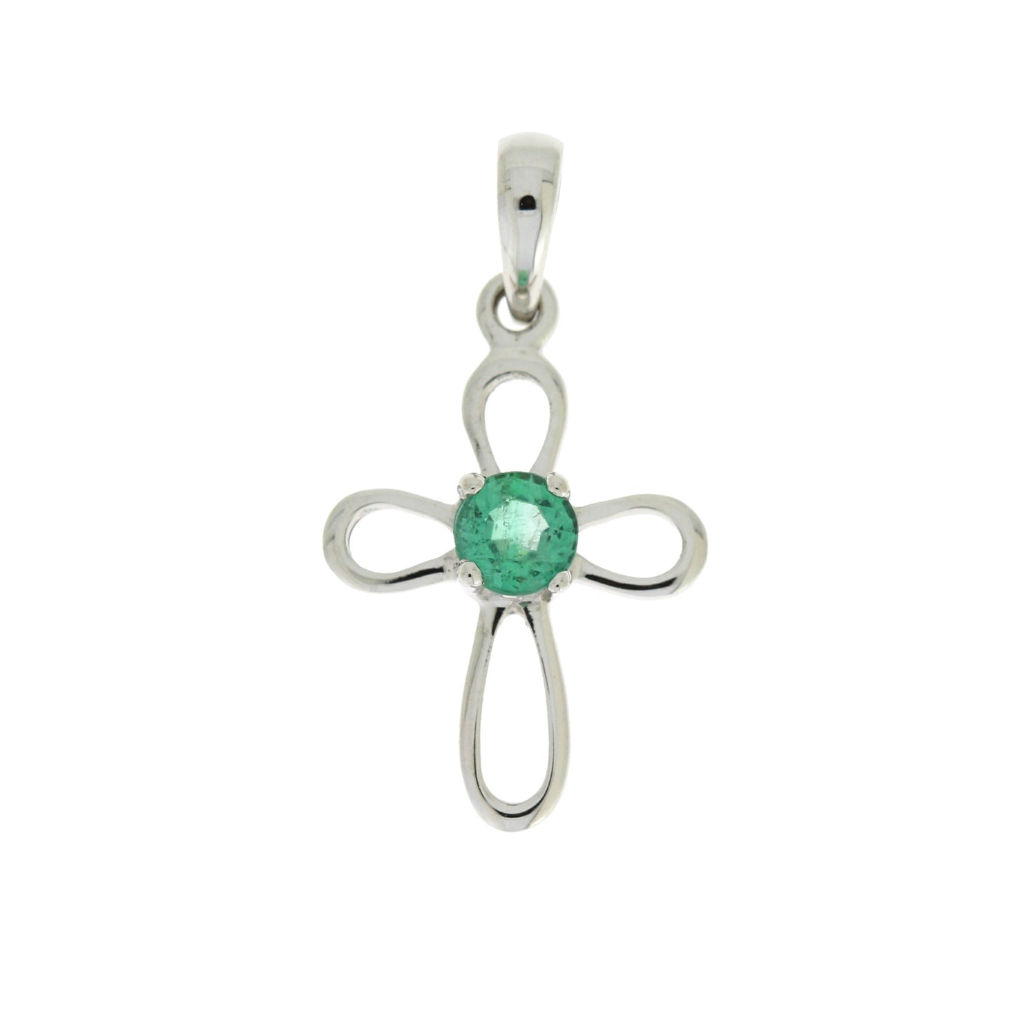 .19ct Emerald Cross Religious Pendant 10KT White Gold