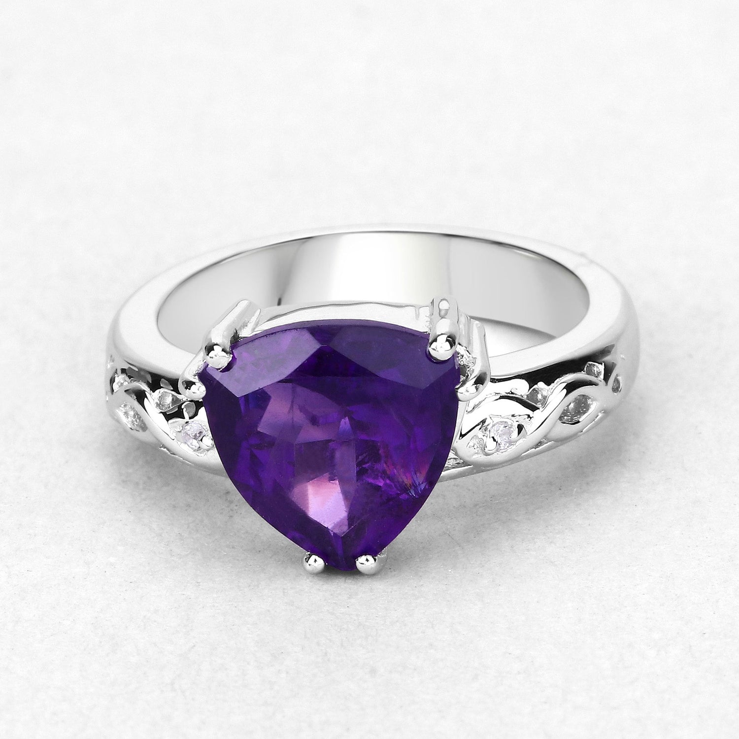 2.71 Carat Genuine Amethyst and White Topaz .925 Sterling Silver Ring by Bids.com