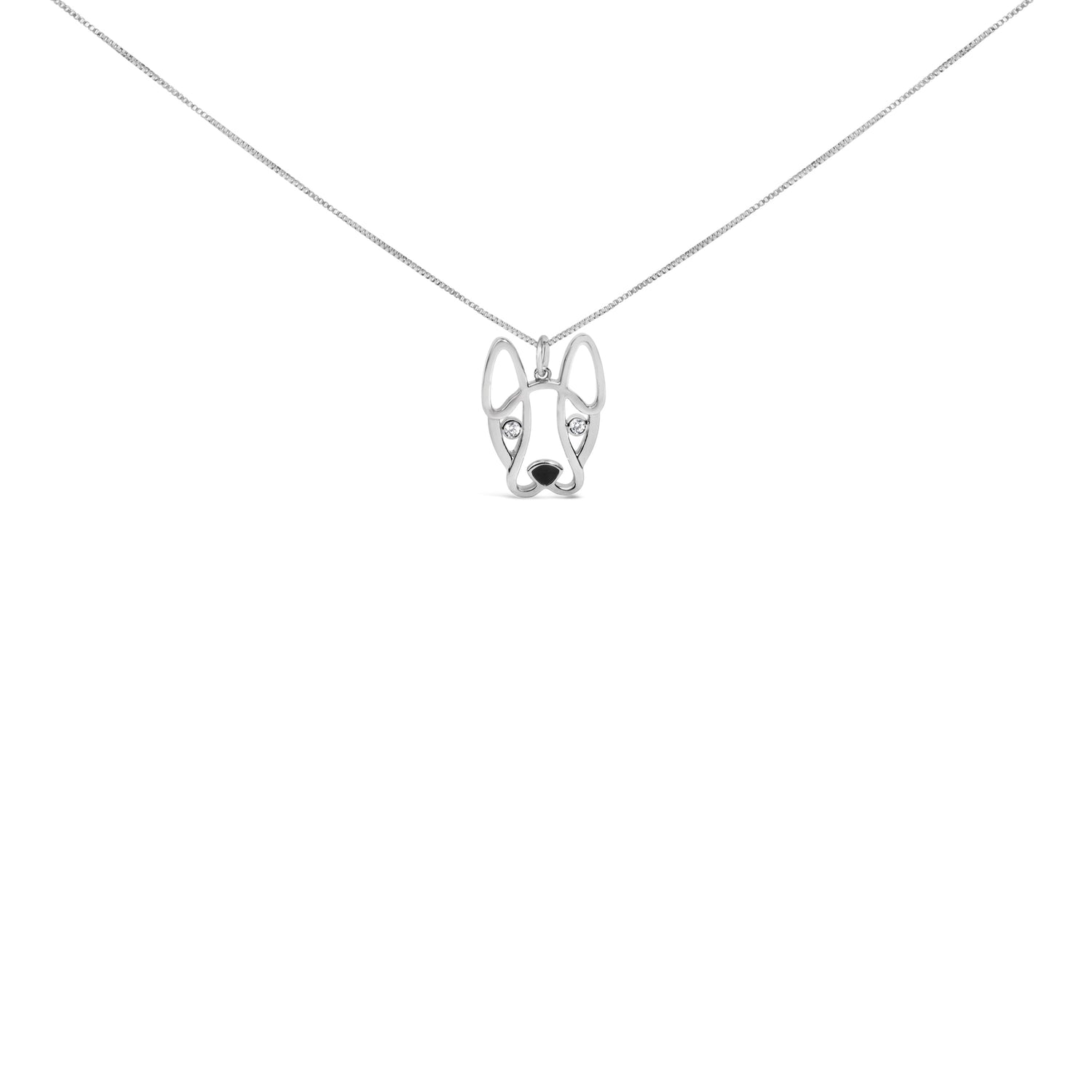 .925 Sterling Silver Diamond Accent and Black Enamel French Bullldog 18" Inch Pendant Necklace inch (I-J Color, I2-I3 Clarity)  DestGlow