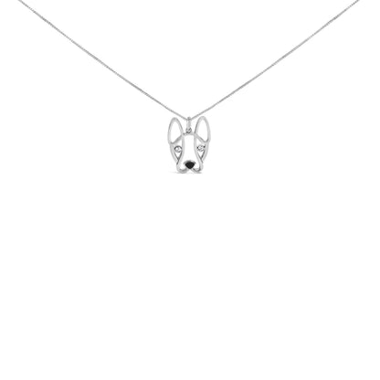 .925 Sterling Silver Diamond Accent and Black Enamel French Bullldog 18" Inch Pendant Necklace inch (I-J Color, I2-I3 Clarity)  DestGlow
