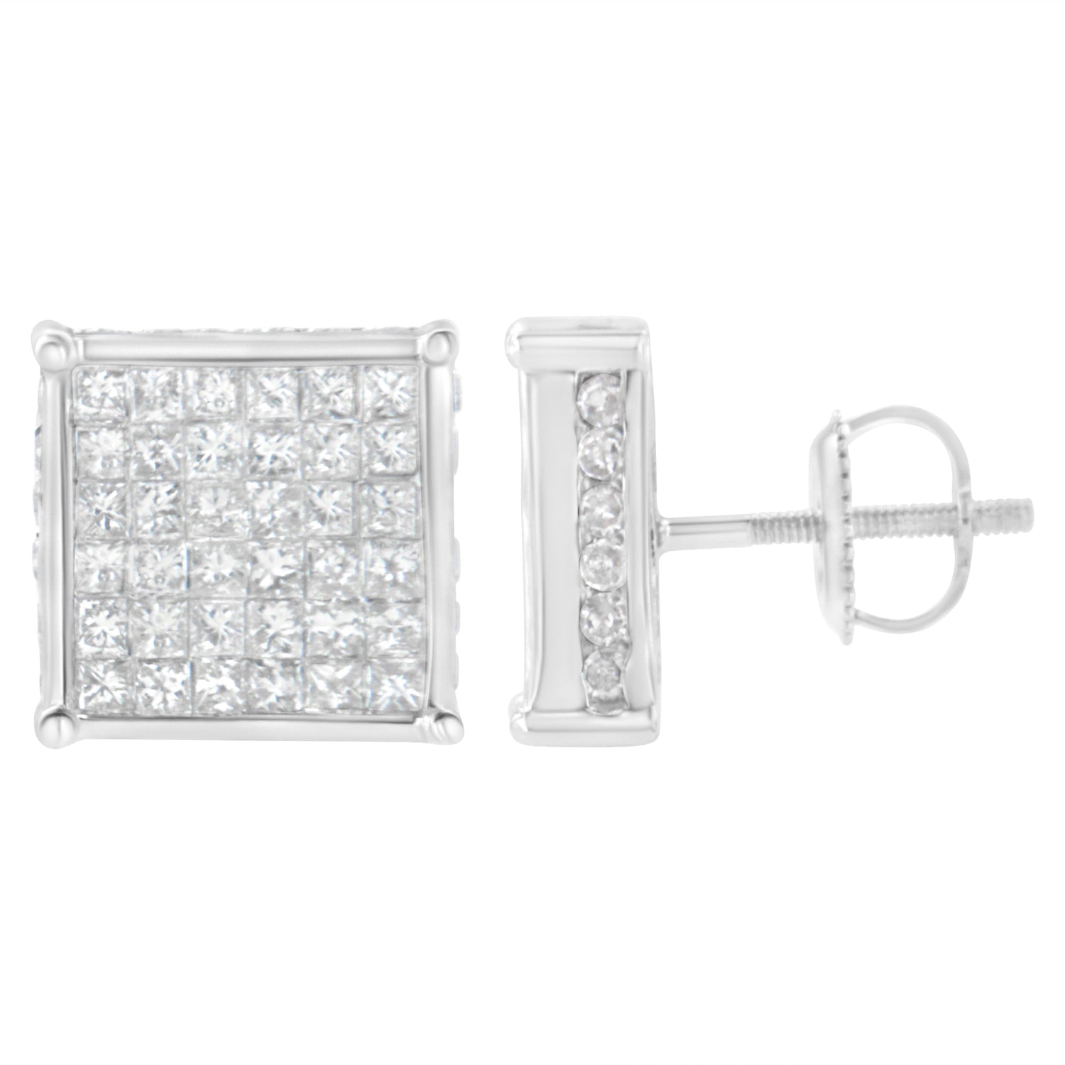 10K White Gold 2ct TDW Princess-Cut Composite Diamond Stud Earring (I-J ,I2-I3) by Bids.com