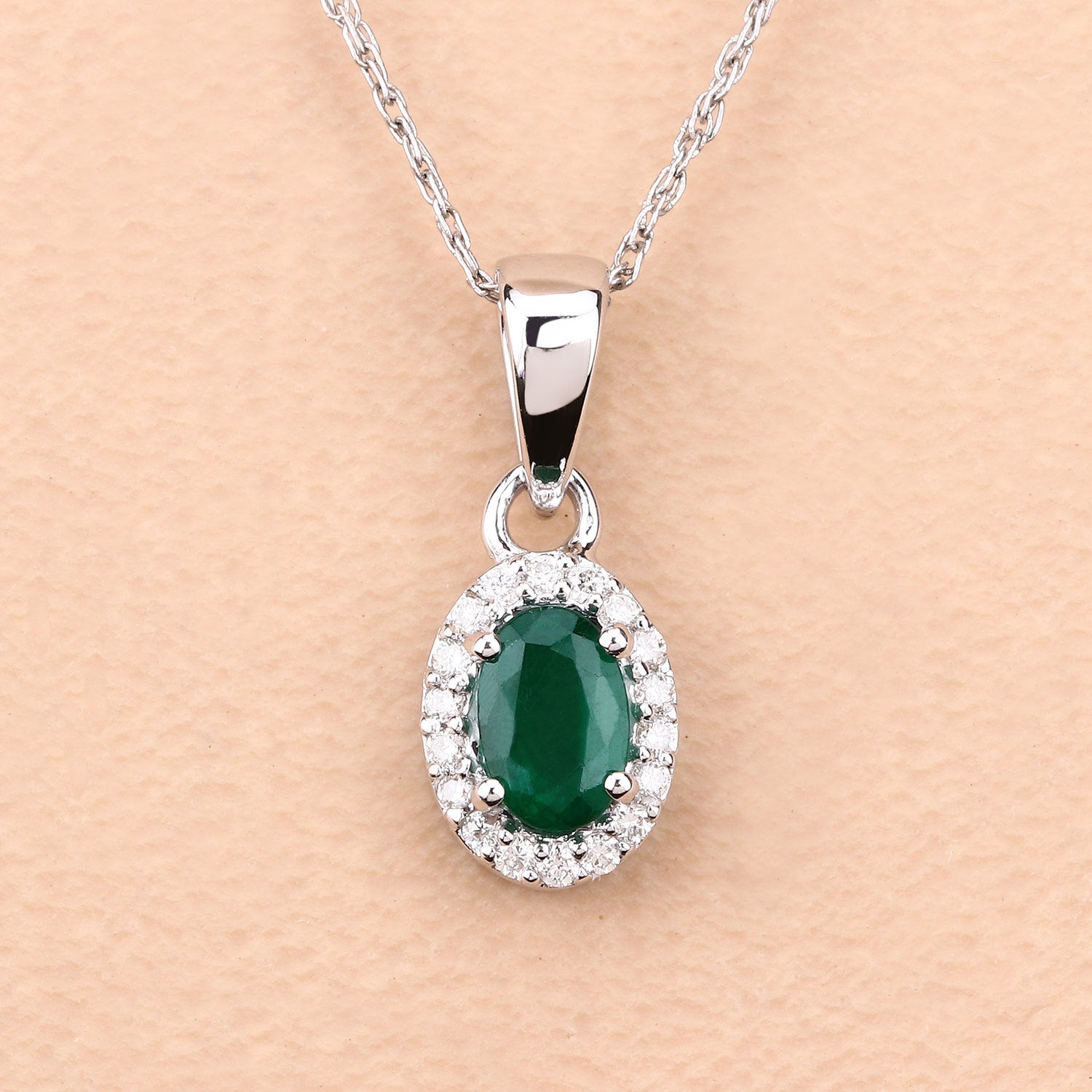 0.81 Carat Genuine Zambian Emerald and White Diamond 14K White Gold Pendant by Bids.com