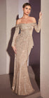 Cinderella Divine CH135 Long Sequin Off the Shoulder Long Sleeve Gown by DiscountDressShop