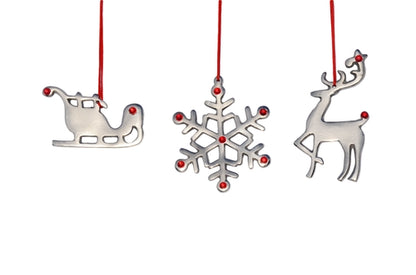 Snowflake Christmas Tree Ornaments - Set of 8 Handcrafted Metal Decorations