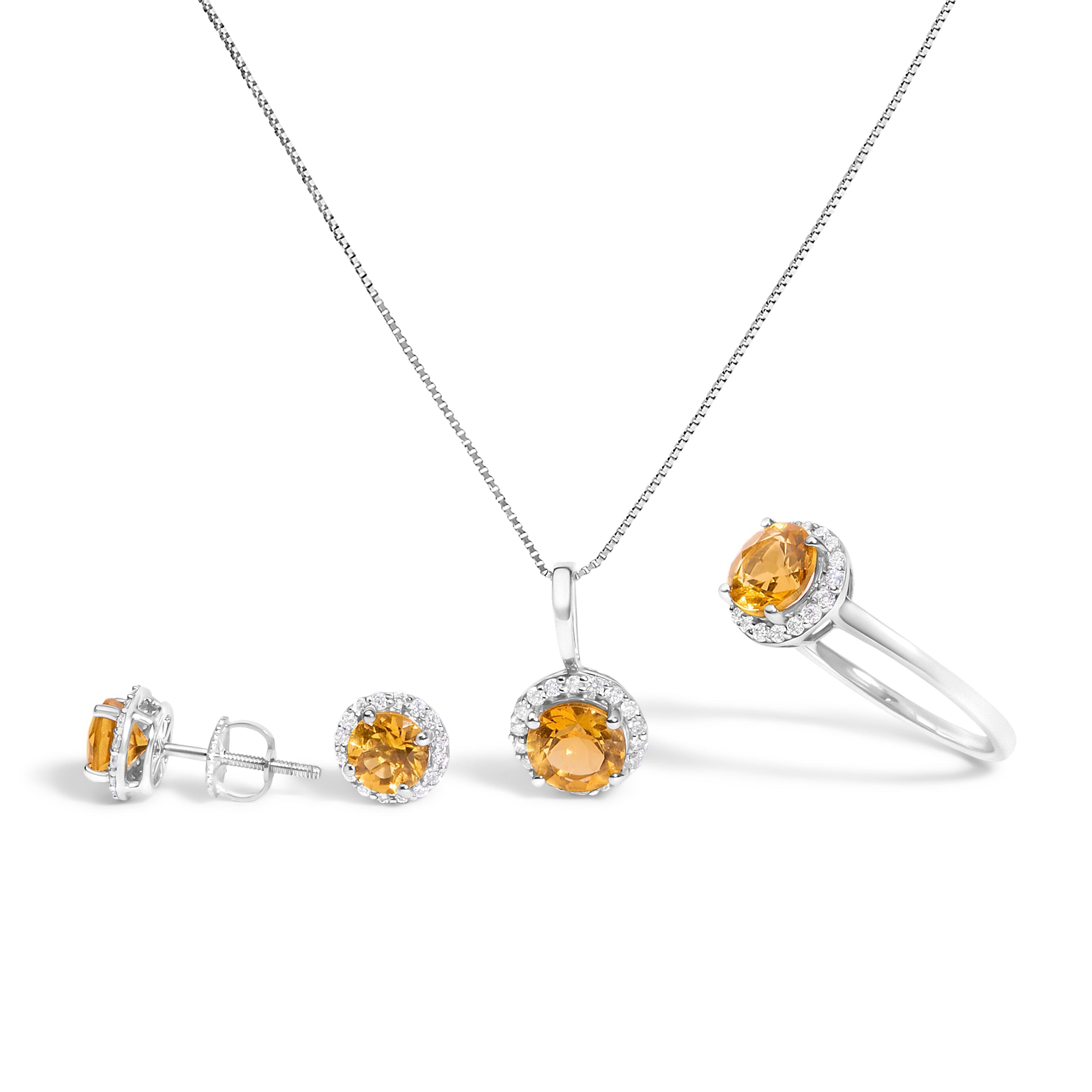10K White Gold Purple Amethyst and 3/8 Cttw Diamond Halo Jewelry Set (Earrings, Pendant &amp; Ring)