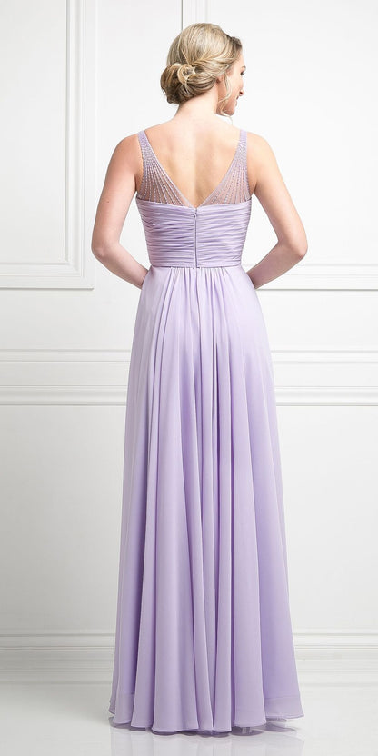 CLEARANCE - Ladivine CJ214 Long Chiffon Dress V-Neck Pleated Bodice (Size 4) by DiscountDressShop