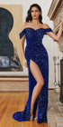 Ladivine CL03 Floor Length Off Shoulder Velvet Fitted Sequin Gown by DiscountDressShop