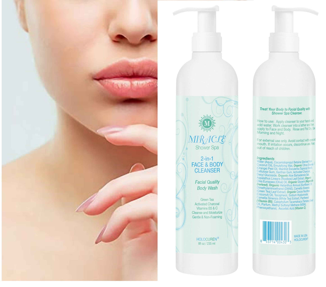 Miracle Shower Spa 2-in-1 Face and Body Cleanser w/Green Tea, Activated Charcoal, 8 oz