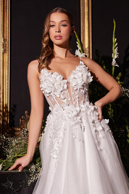 Ladivine CM321W Floor Length Floral Applique A-Line Tulle Bridal Gown by DiscountDressShop