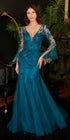 Ladivine CM327 Floor Length Mermaid Gown with Bell Sleeves by DiscountDressShop