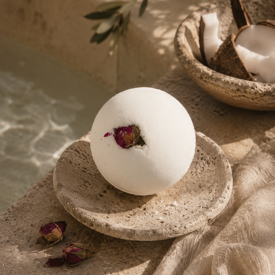 Coconut &amp; Rose - Hemp Infused Bath Bomb by Mobaak Aromatherapy Shoppe
