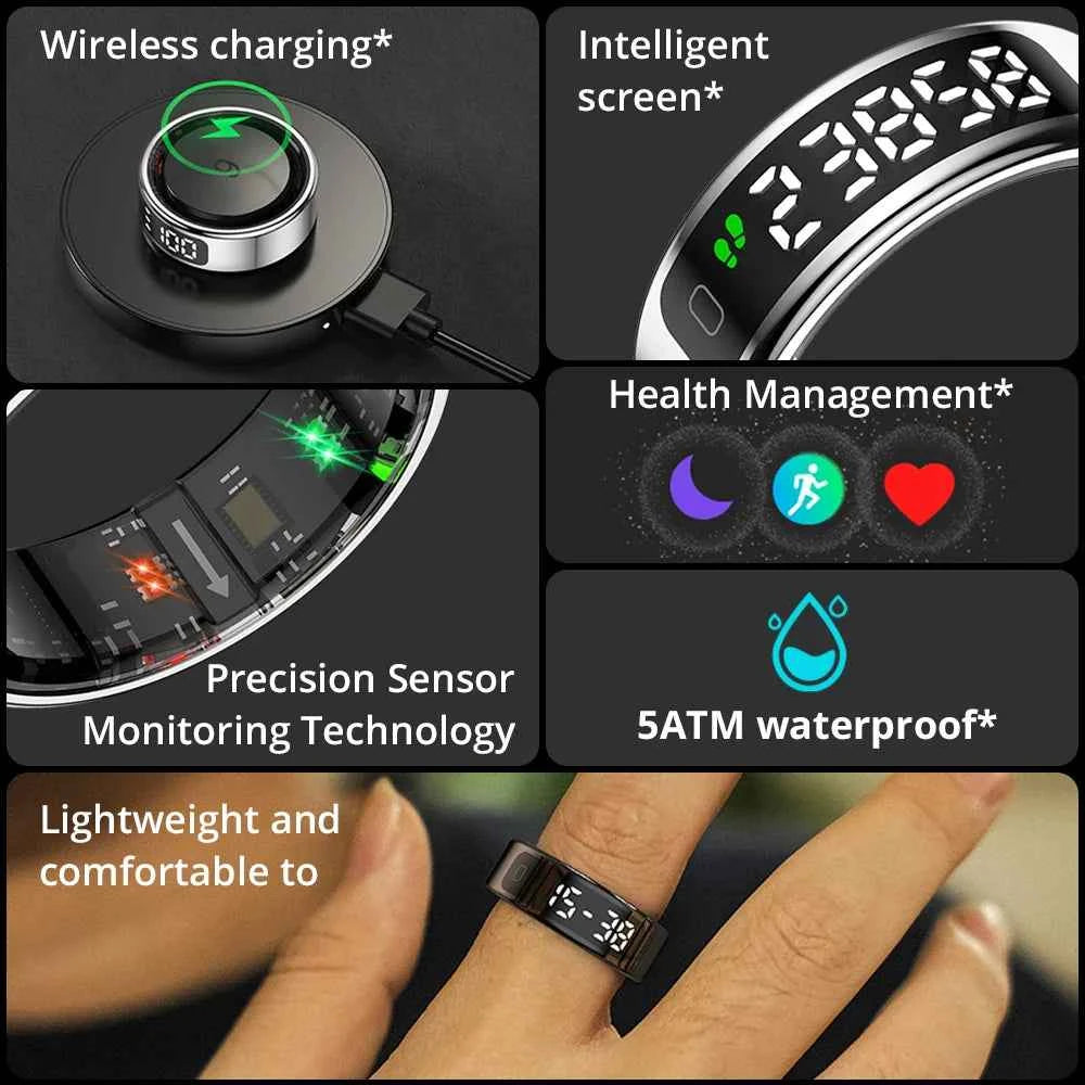 RingFit™ Health Smart Ring – Wireless Charging &amp; Waterproof Fitness Tracker