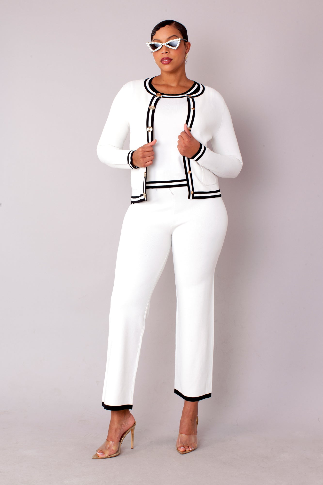Contrast Trim Knit Three Piece Set - 51008 by Tally Taylor