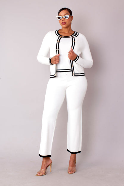 Contrast Trim Knit Three Piece Set - 51008 by Tally Taylor