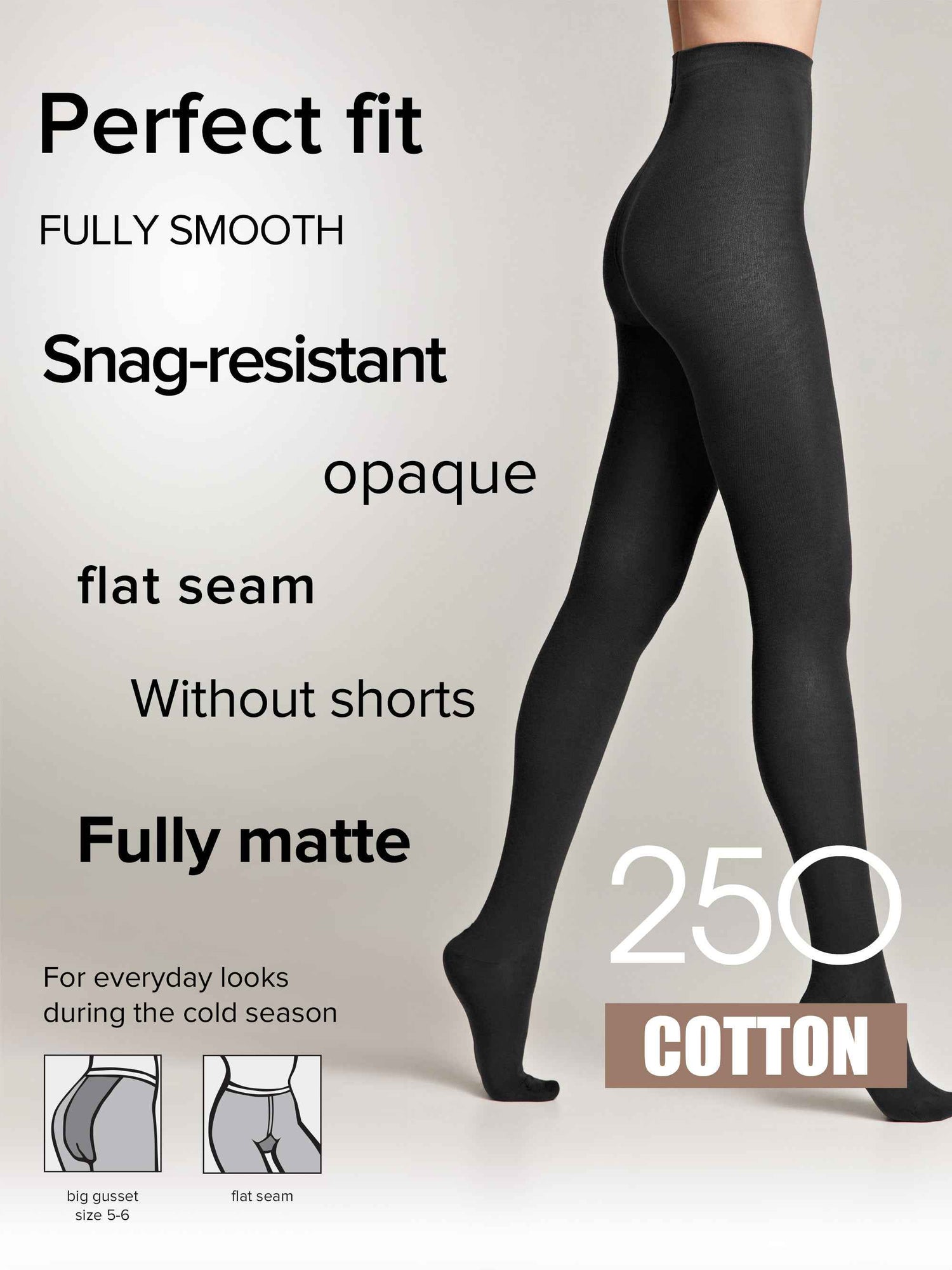 Tights Conte Cotton 250 Den - Warm Opaque