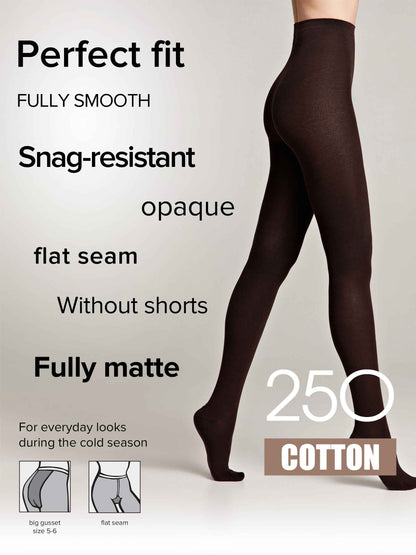 Tights Conte Cotton 250 Den - Warm Opaque