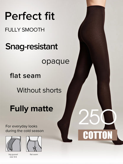Tights Conte Cotton 250 Den - Warm Opaque