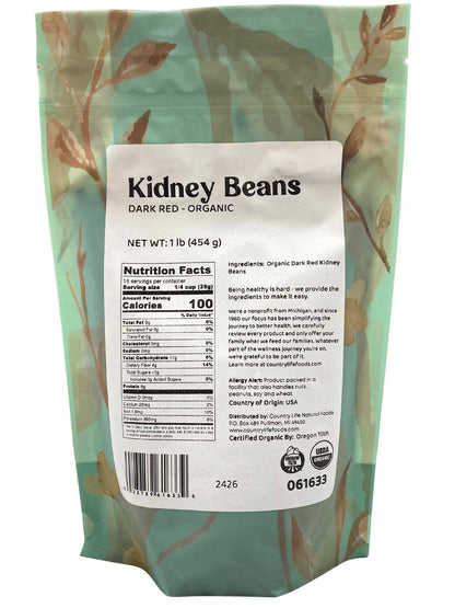 Kidney Beans, Dark Red, Organic by Country Life Natural Foods
