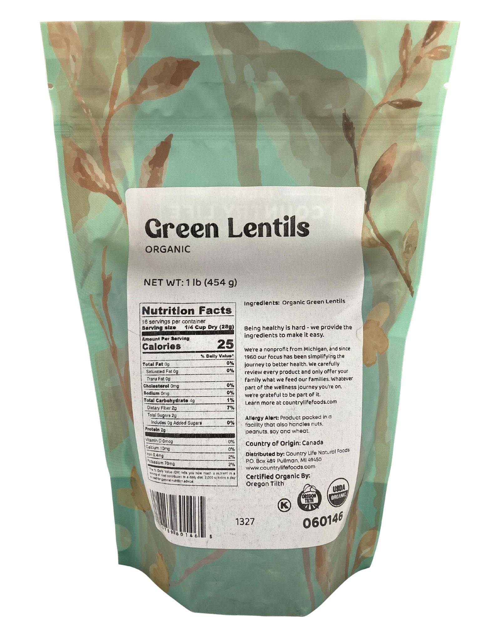 Green Lentils, Organic by Country Life Natural Foods