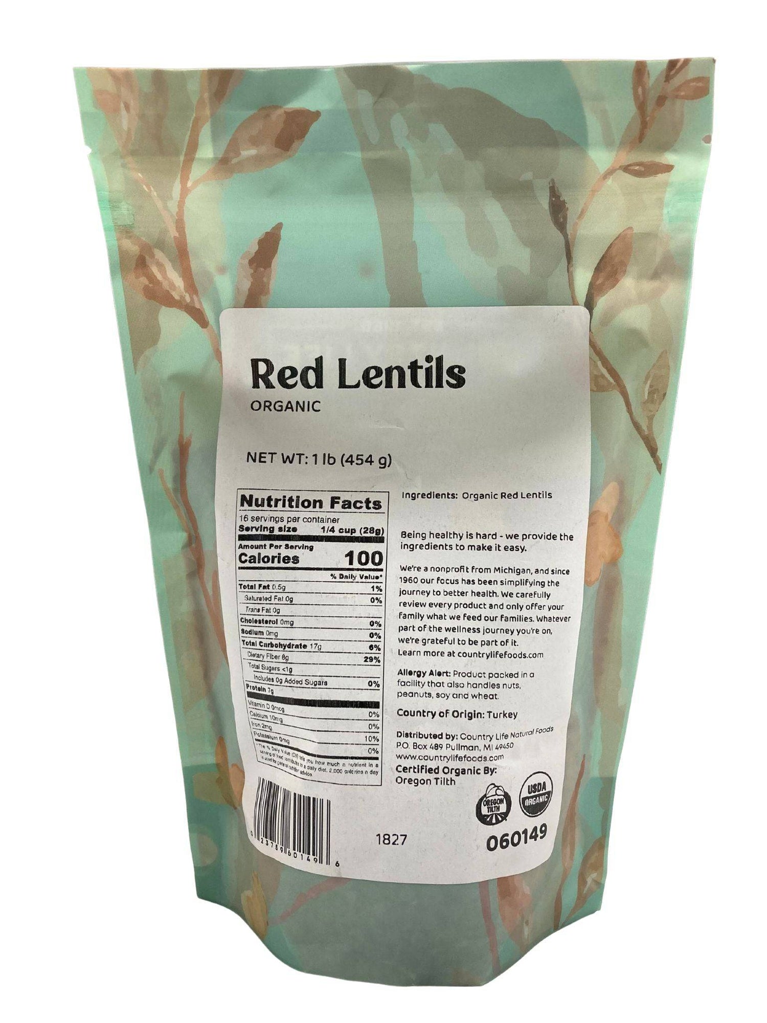Red Lentils, Split, Organic by Country Life Natural Foods