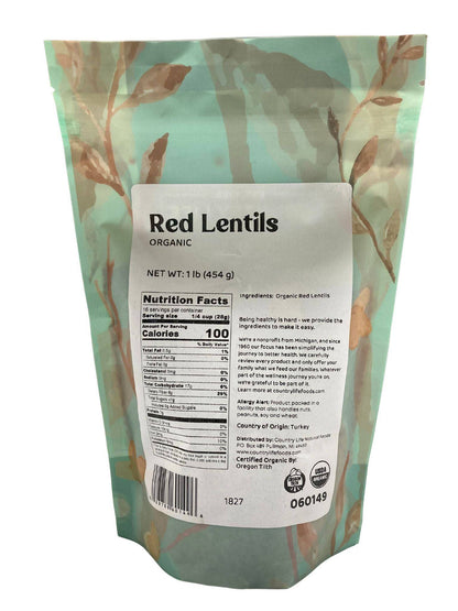 Red Lentils, Split, Organic by Country Life Natural Foods