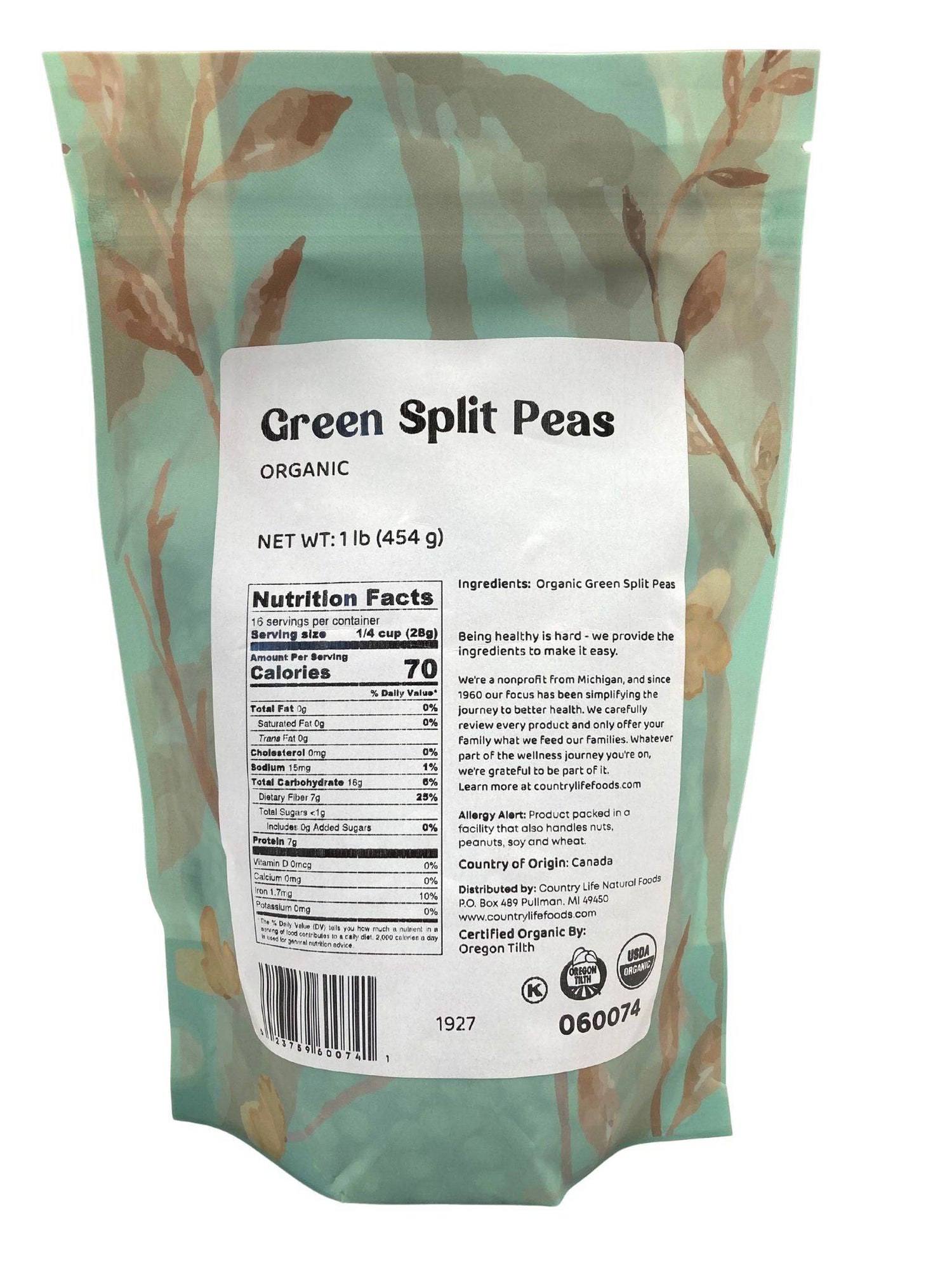 Peas, Green, Organic, Split by Country Life Natural Foods