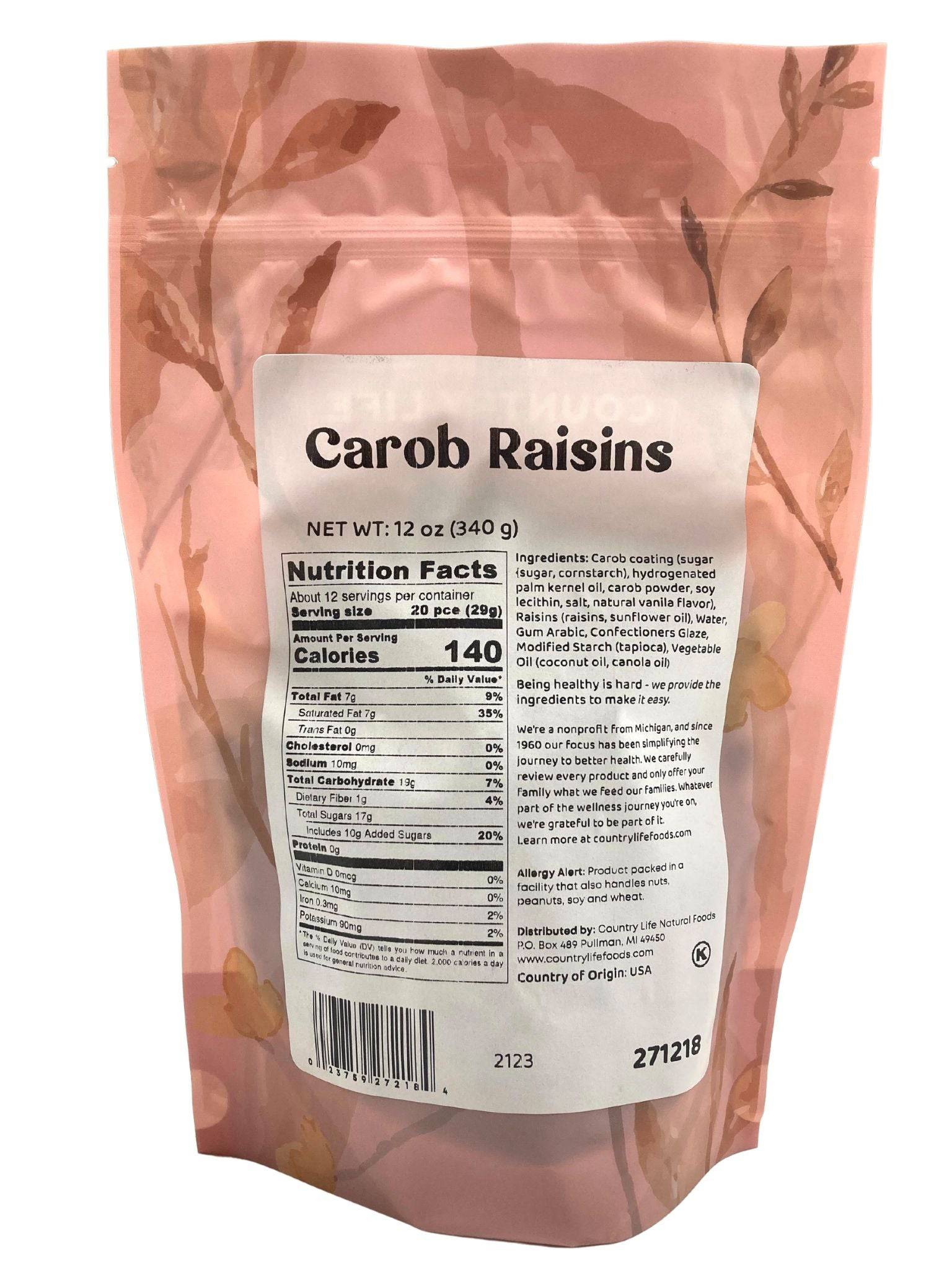Carob Coated Raisins, Sugar Sweetened by Country Life Natural Foods