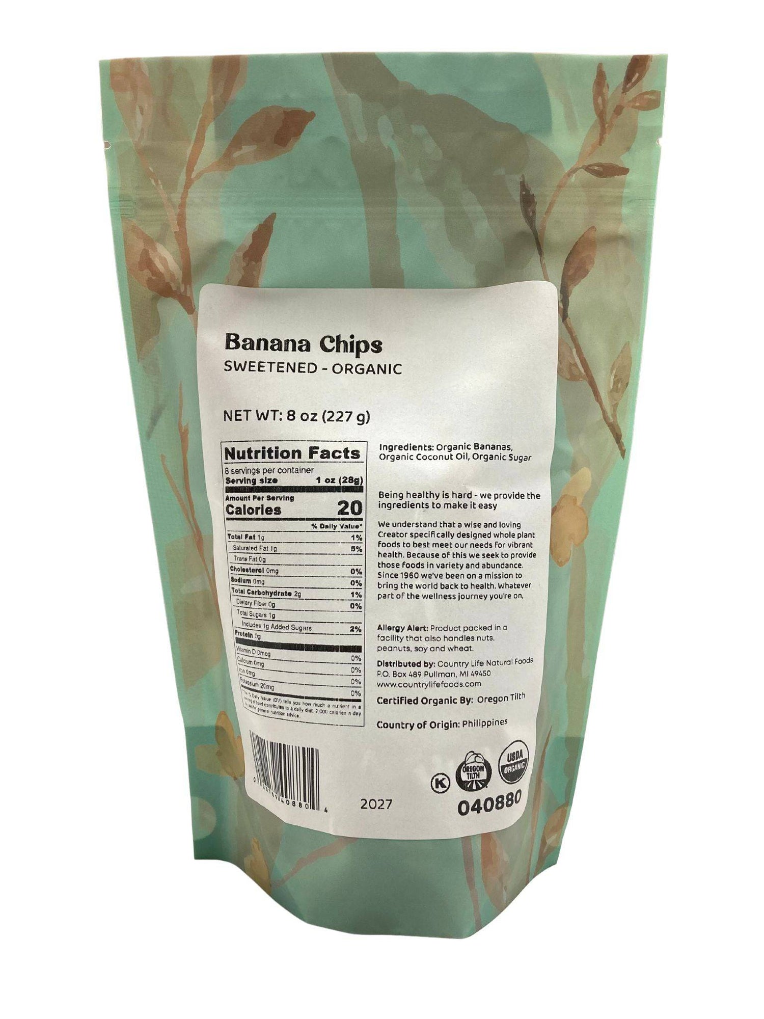Banana Chips, Sweetened, Organic by Country Life Natural Foods