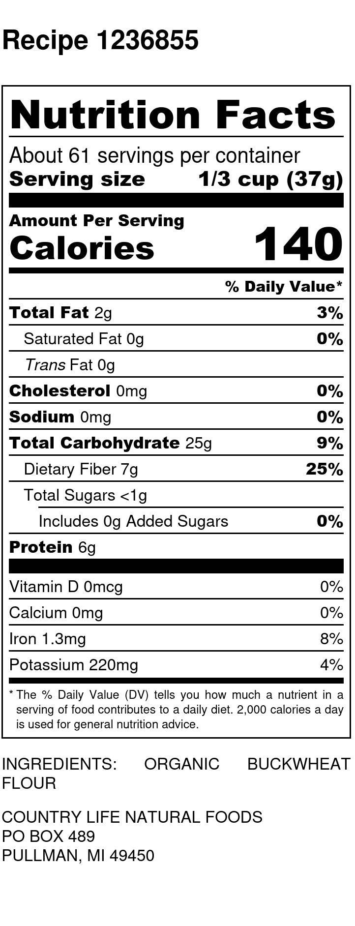 Buckwheat Flour, Organic by Country Life Natural Foods