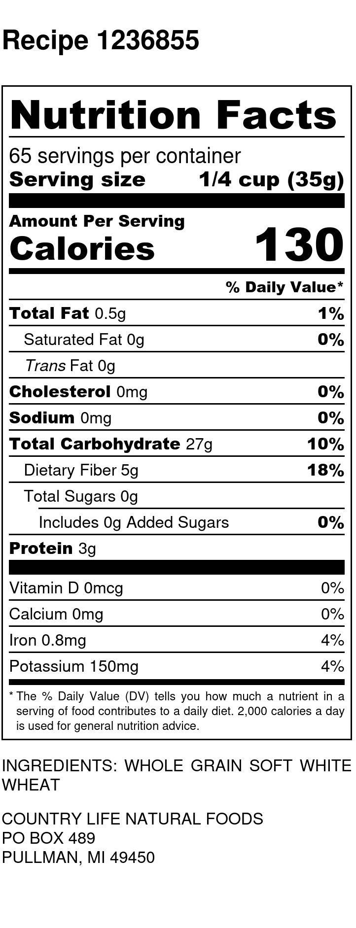 Whole Wheat Pastry Flour, Organic by Country Life Natural Foods
