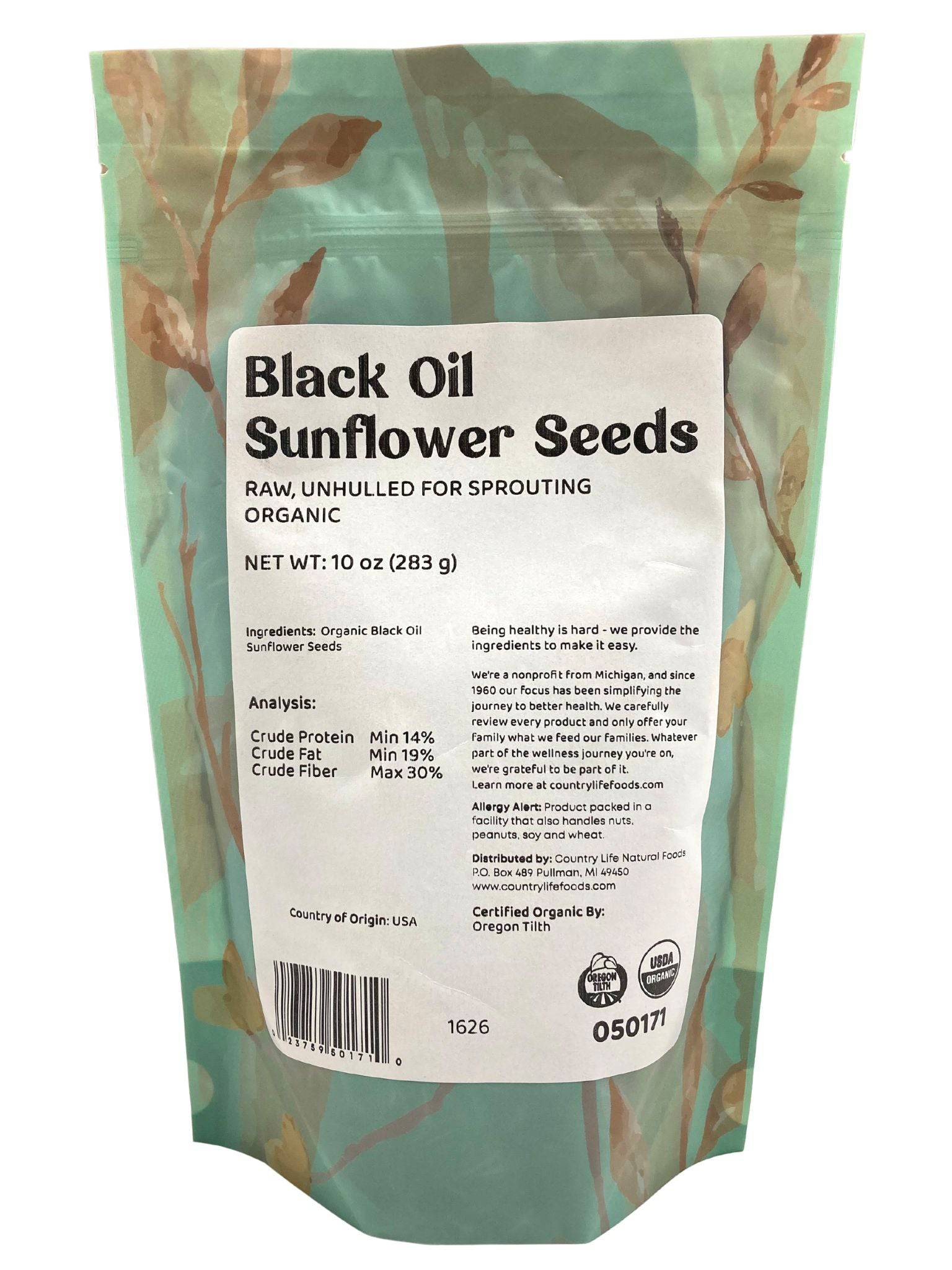 Sunflower Seeds, Black Oil, Unhulled For Sprouting, Organic by Country Life Natural Foods