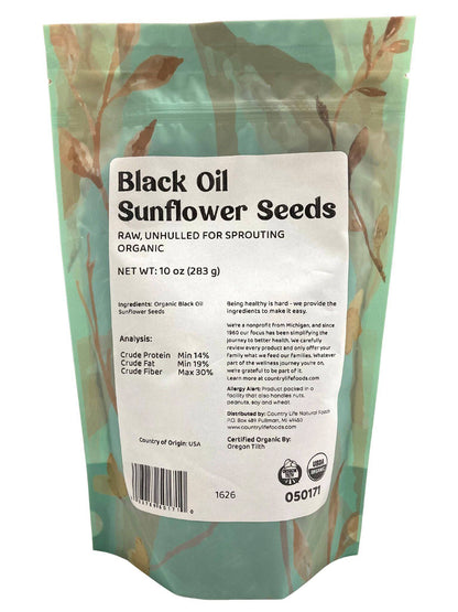 Sunflower Seeds, Black Oil, Unhulled For Sprouting, Organic by Country Life Natural Foods