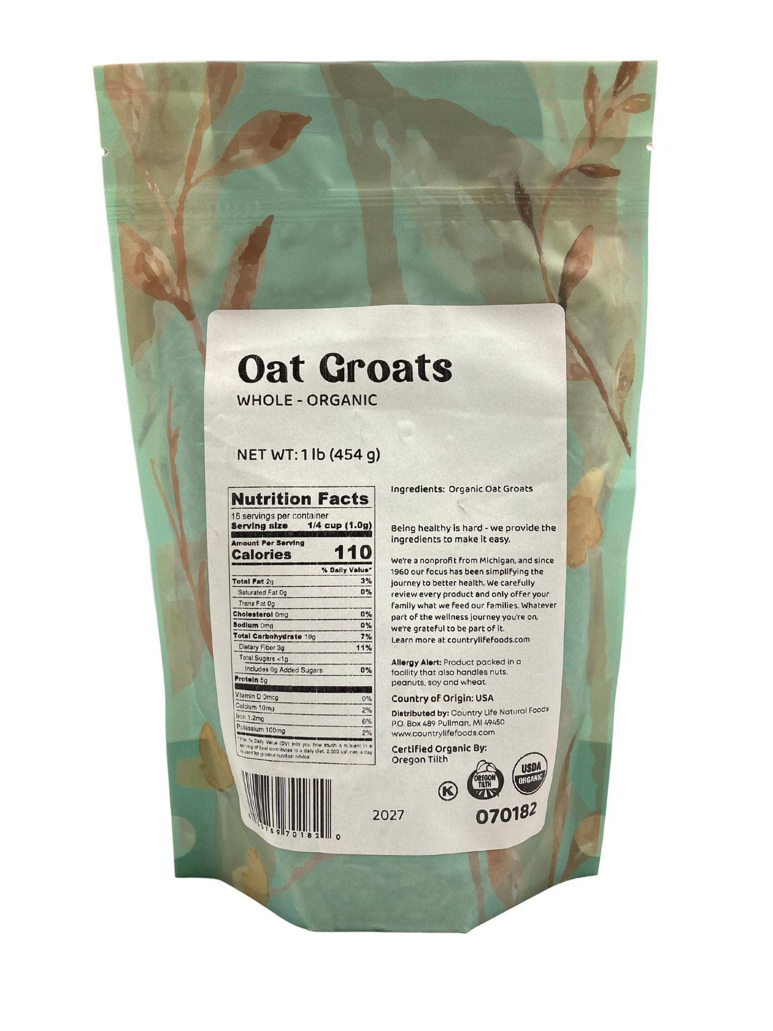 Oat Groats, Whole, Organic by Country Life Natural Foods