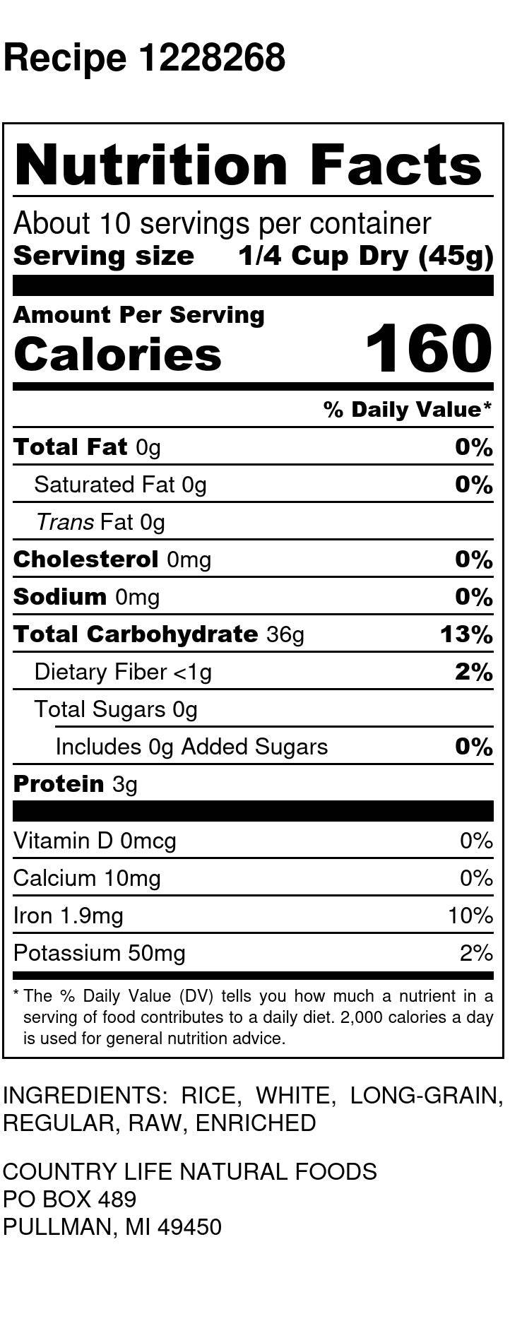 Long Rice, Brown, Organic by Country Life Natural Foods