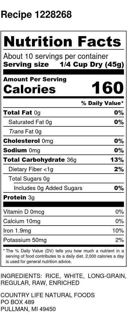 Long Rice, Brown, Organic by Country Life Natural Foods