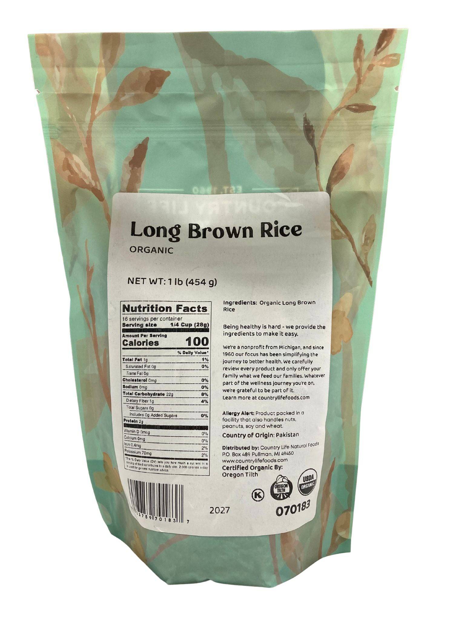 Long Rice, Brown, Organic by Country Life Natural Foods