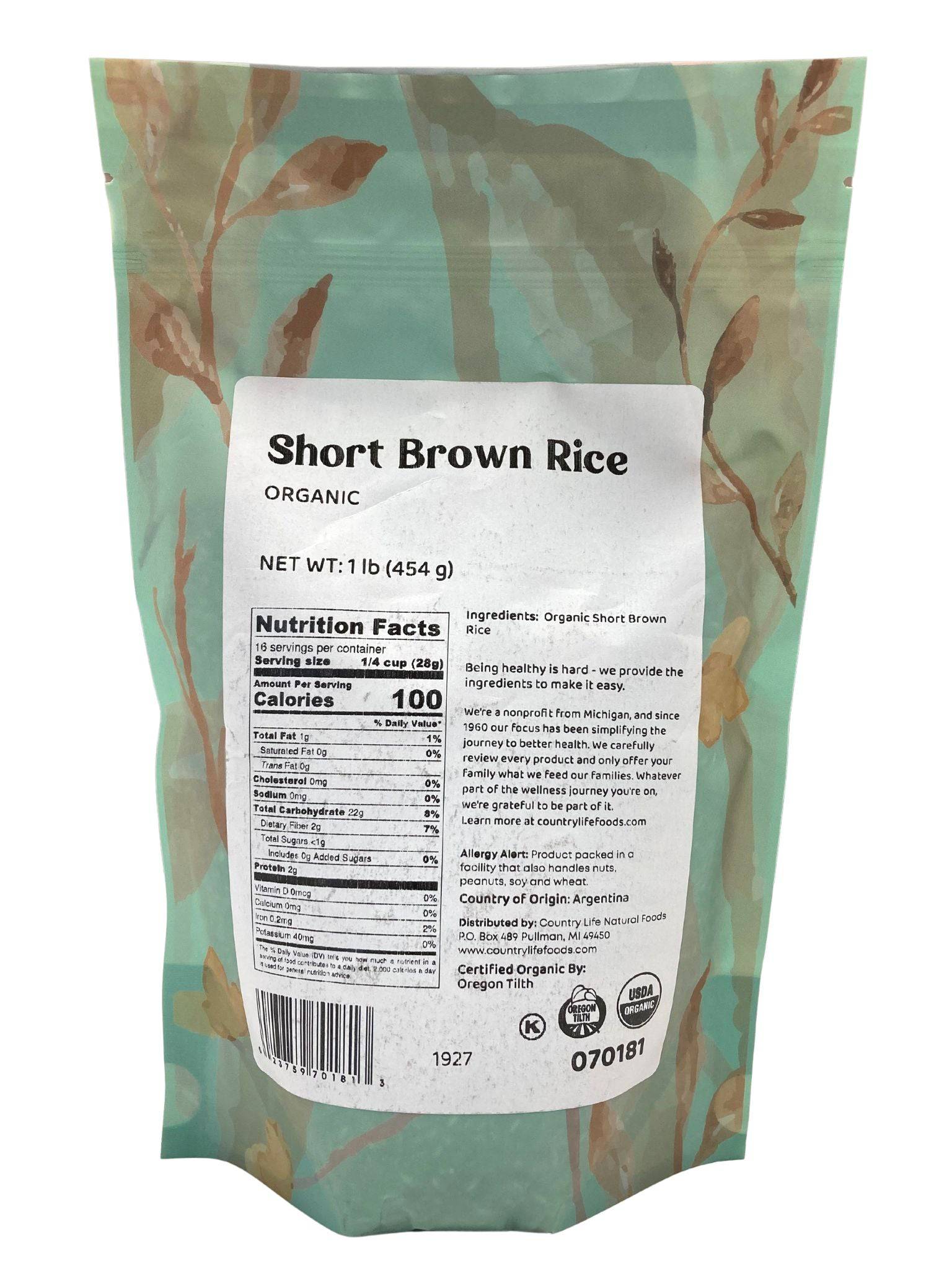 Short Rice, Brown, Organic by Country Life Natural Foods