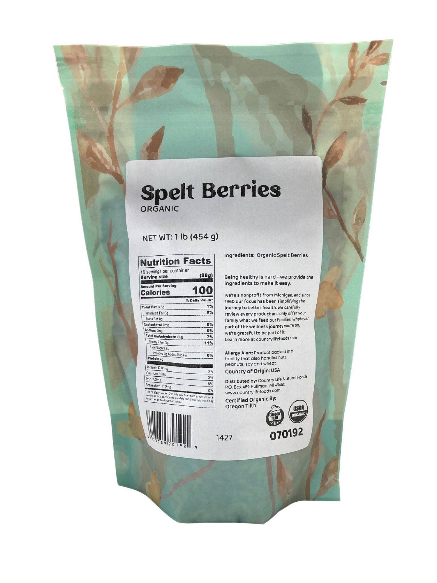 Spelt Berries, Organic by Country Life Natural Foods