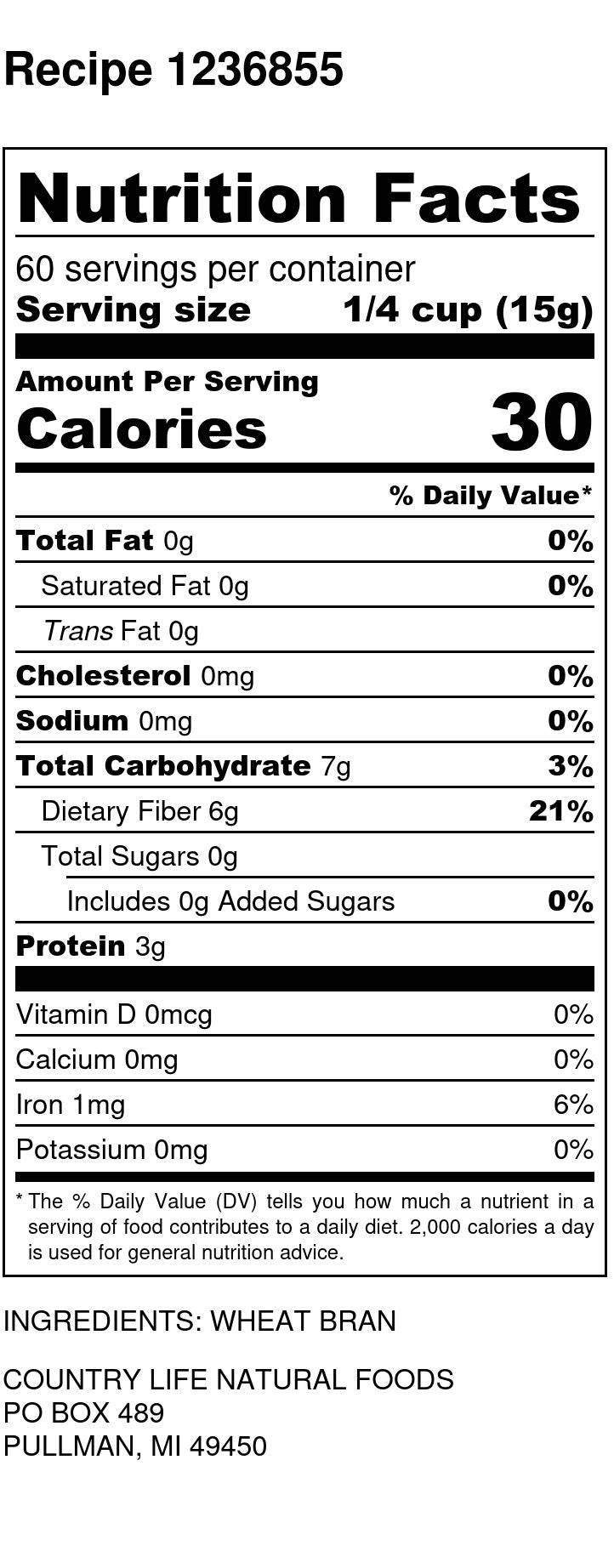 Wheat Bran, Organic by Country Life Natural Foods