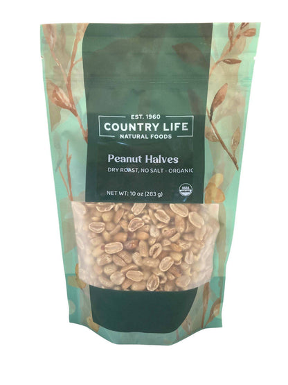 Peanuts, 1/2s Dry Roasted, No Salt, Organic by Country Life Natural Foods