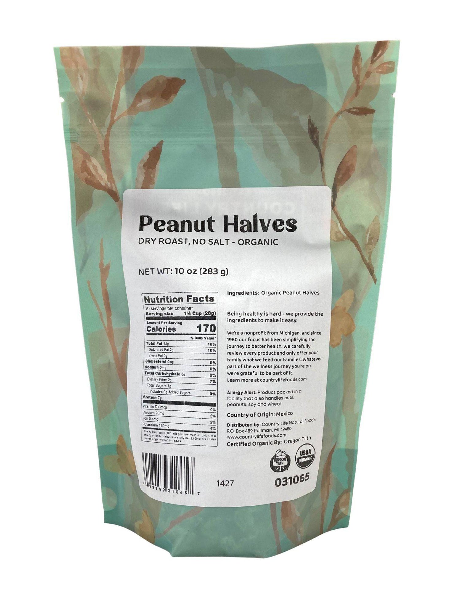 Peanuts, 1/2s Dry Roasted, No Salt, Organic by Country Life Natural Foods
