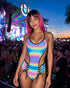 Reflective Lace-up Cutout Festival Bodysuit  DestGlow