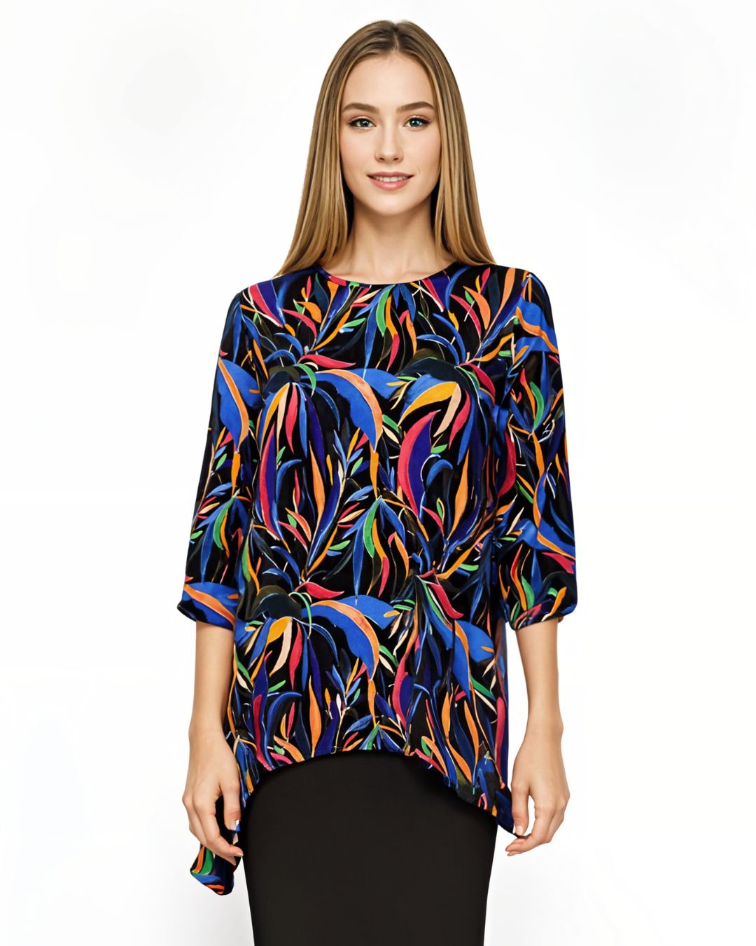 Modest Handkerchief Tunic Top - 3/4 Sleeve Comfort Flow Design by Kosher Casual USA