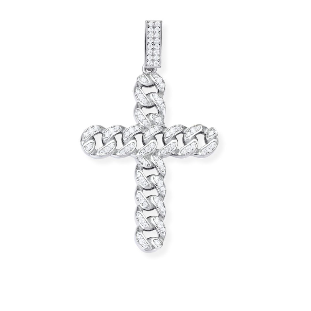 Cuban Link Cross Pendant 925 Sterling Silver - DestGlow