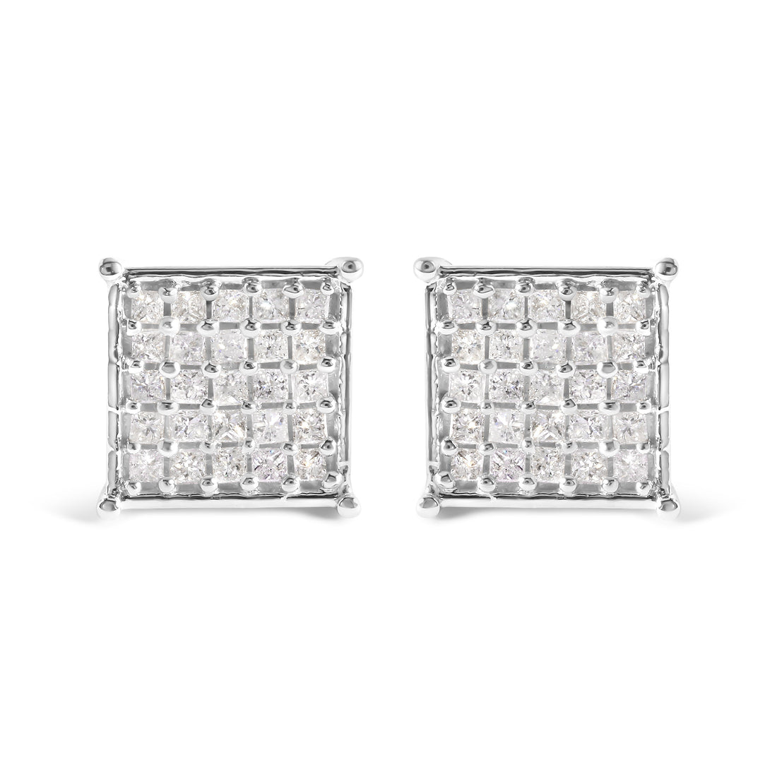 10K White Gold 3/4 Cttw Princess Diamond Composite Stud Earrings (I-J Color, I1-I2 Clarity) by Bids.com