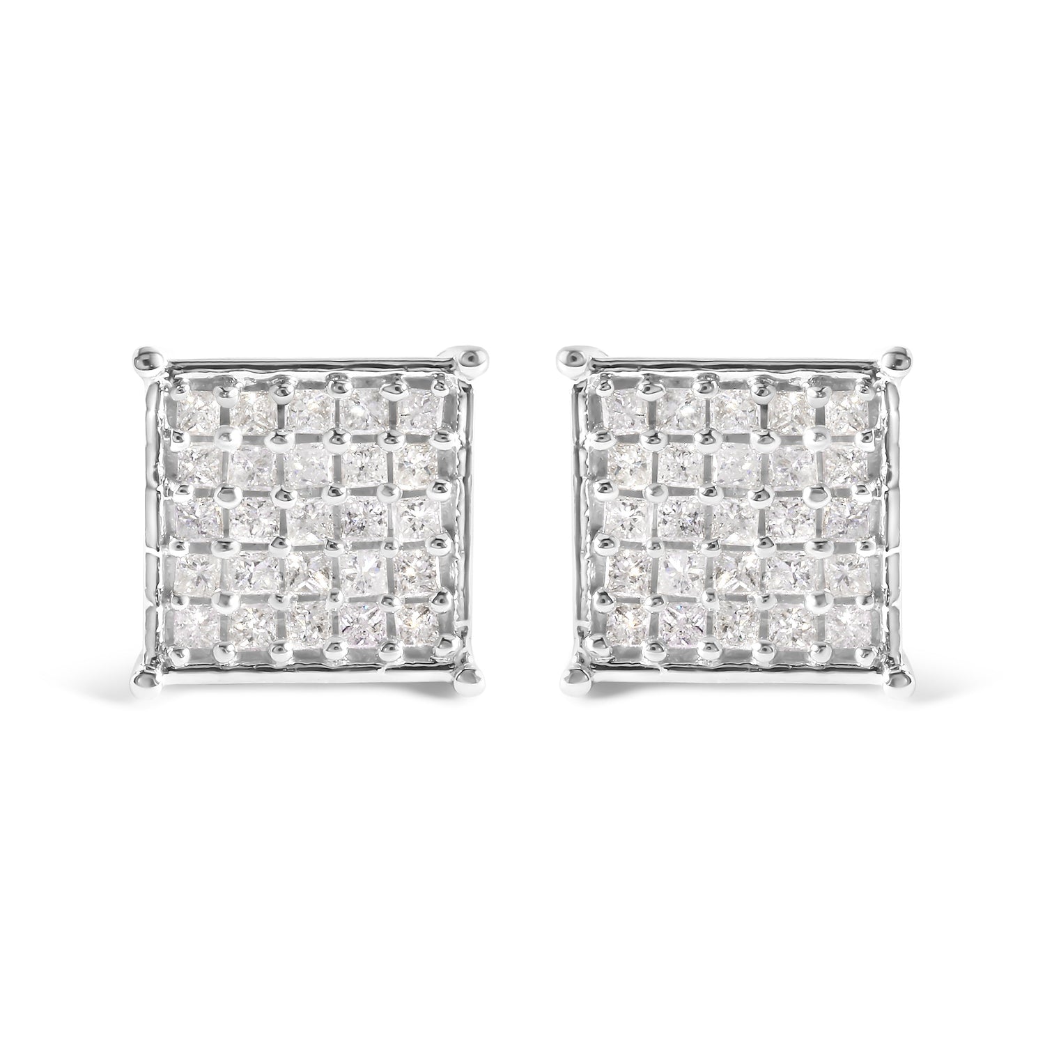 10K White Gold 3/4 Cttw Princess Diamond Composite Stud Earrings (I-J Color, I1-I2 Clarity) by Bids.com