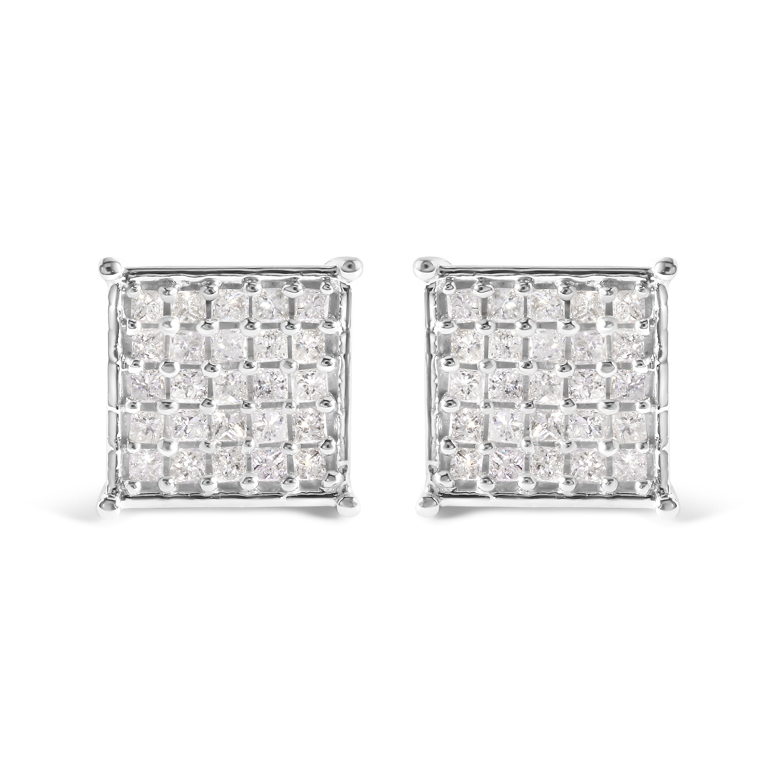 10K White Gold 3/4 Cttw Princess Diamond Composite Stud Earrings (I-J Color, I1-I2 Clarity) by Bids.com
