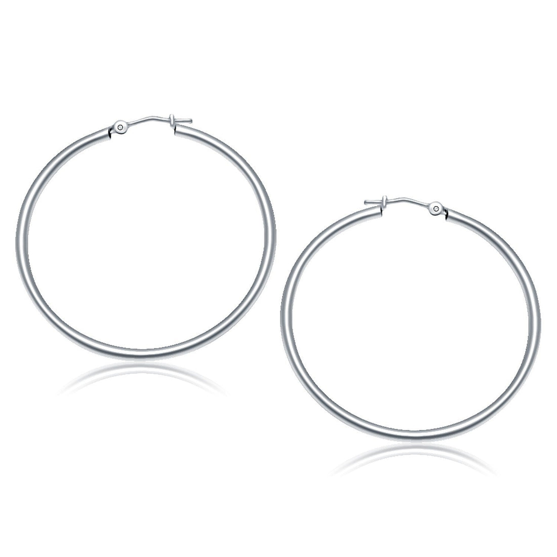 10k White Gold Polished Hoop Earrings (40 mm) by Bids.com