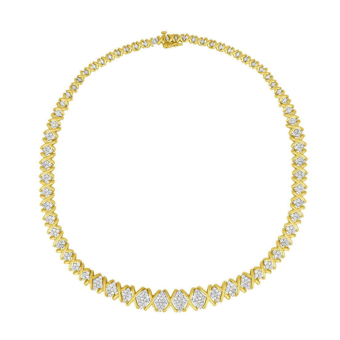 10K Yellow Gold 4 cttw Brilliant Round-Cut Diamond Graduating Riviera Statement Necklace (H-I Color, I2-I3 Clarity) by Bids.com